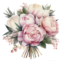 aquarelle pivoine bouquet, ai génératif png