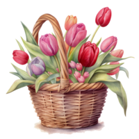 aquarelle magnifique tulipes, tulipes fleur panier, ai génératif png