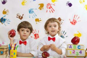 Two boys are playing together photo