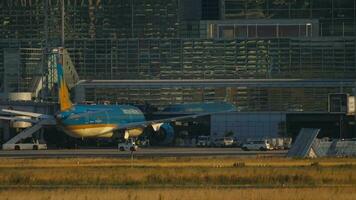 FRANKFURT AM MAIN, GERMANY JULY 21, 2017 - Vietnam Airlines Boeing 787 Dreamliner at boarding. Fraport, Frankfurt, Germany video