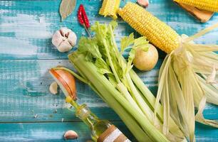 comida ingredientes para un sopa foto