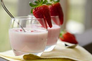 Fresh strawberry yogurt photo