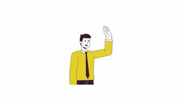 Office man celebrating animation. Animated cartoon male employee with high 5. Isolated colour flat line 2D character 4K video footage, white background, alpha channel transparency for web design