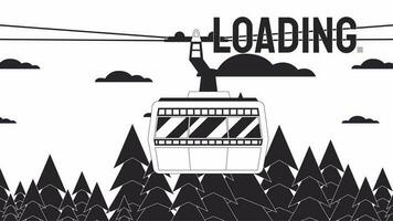 Cable car clouds bw loader animation. Cabin above forest. Cableway in woods. Flash message 4K video. Chill lofi isolated monochrome loading animation, alpha channel transparency for UI, UX web design video