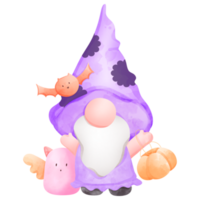 Draw Halloween Gnomes cute cartoon clipart illustration, watercolour, Witches Design, Cute Halloween Cartoon character costume clipart. png