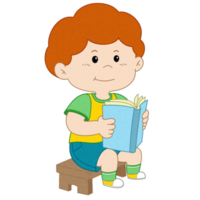 söt liten pojke tecknad serie läsning png