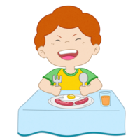 linda pequeño chico dibujos animados comiendo png