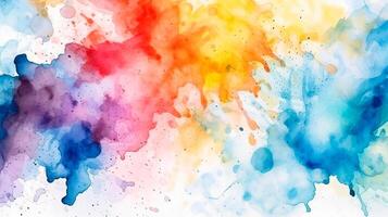 Abstract background banner of Colorful watercolor splashes on white canvas. photo
