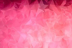 Pink abstract background with network grid and particles connected. Futuristic triangulated surface. photo