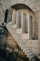 Carved steps staircase side view in modern architecture concept photo. photo