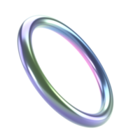 3d render shape metallic holographic abstract ring. Glossy geometric primitive object round isolated transparent png. Iridescent trendy design png