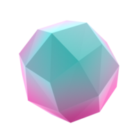 3d element polygon ball metal geometric shape. Realistic glossy turquoise and lilac gradient luxury template decorative design illustration. Minimalist bright circle volumed mockup transparent png