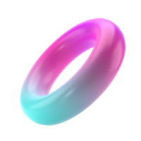 3d forme métal Donut géométrique. réaliste brillant turquoise et lilas pente Couleur luxe modèle décoratif conception illustration. minimaliste brillant maquette isolé transparent png