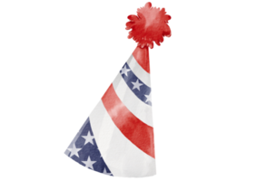 Hand draw party hat of USA flag  watercolor  brush paint isolate on png