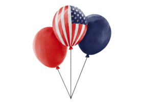 hand- geschilderd Verenigde Staten van Amerika vlag ballonnen in blauw, wit, rood kleur waterverf borstel verf isoleren Aan PNG