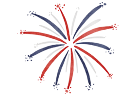 Hand draw  firework explosions in USA flag watercolor  brush paint isolate on png