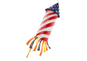 Hand painted  firework rocket  in USA flag watercolor brush paint isolate on png