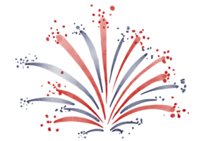 Hand draw  firework explosions in USA flag watercolor  brush paint isolate on png