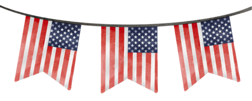 hand- geschilderd hangende Verenigde Staten van Amerika vlag in blauw, wit, rood kleur waterverf borstel verf isoleren Aan PNG