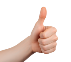 Realistic thumb up hand gesture on transparent background, as . Like. Good feedback, positive reaction. Validation and approval. . png