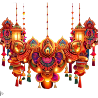 Traditional Diwali Diya on Decorative Background AI Generated png