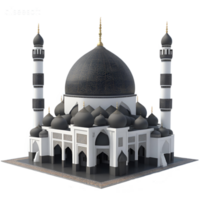 3D Render of Black Islamic Mosque with Minarets AI Generated png