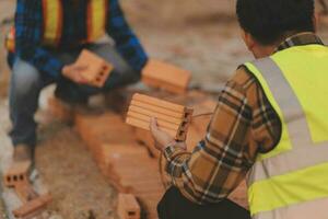 aerial view of construction worker in construction site photo