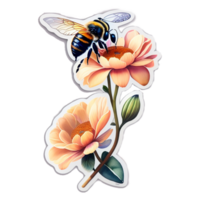 mooi bij bloemen waterverf sticker ai gegenereerd png