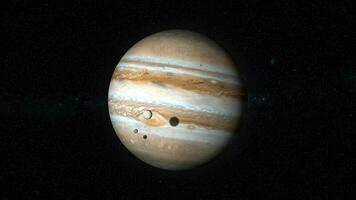 realistico 4k 3d animazione di giove. il Giove pianeta e Callisto, europa, ganimede, nel il spazio. 3d animazione. video