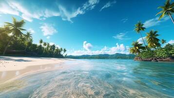 Tranquil beach scene. Exotic tropical beach landscape for background or wallpaper. Design of summer vacation holiday concept, photo