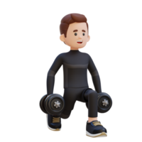 3D Sportsman Character Performing Dumbbell Split Squats left png