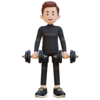 3d sportif personnage performant biceps boucle avec haltère png