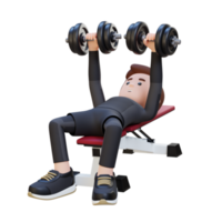 3D Sportsman Character Sculpting Muscular Physique with Dumbbell Bench Press png