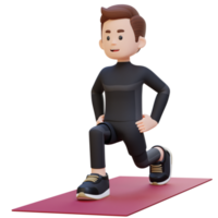 3D Sporty Male Character Performing Dynamic Lunges at the Gym png