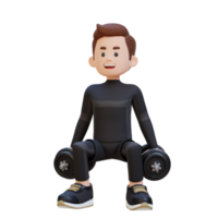 3D Sportsman Character Performing Dumbbell Squats png