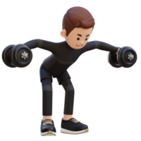 3D Sportsman Character Performing Dumbbell Bent Over Reverse Fly png