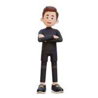 3D Sportsman Character Exuding Confidence with Arms Crossed Pose in a Dynamic Setting png