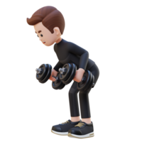 3D Sportsman Character Performing Dumbbell Kickbacks png