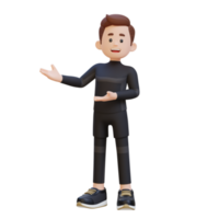 3D Sportsman Character Embracing Confidence with a Dynamic Hand Presentation Pose png