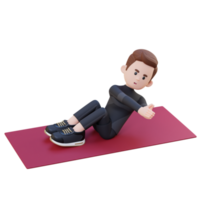 Energetic 3D Sporty Male Character Engaging in Abs Russian Twist Workout at the Gym png