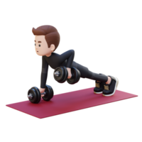 3D Sportsman Character Performing Dumbbell Push Up Row png