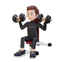 3D Sportsman Character Sculpting Strong Shoulders with Dumbbell Shoulder Bench Press png