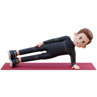 3d deportivo masculino personaje magnífico el lado tablón ejercicio a hogar gimnasio png