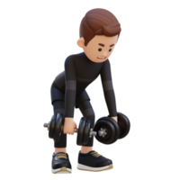 3D Sportsman Character Performing Dumbbell Bent Over Reverse Fly png