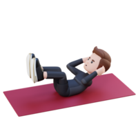 Perfecto abdominales 3d deportivo masculino personaje sobresaliendo en elevado pierna crujido a el gimnasio png