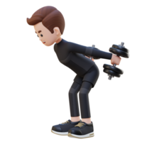 3D Sportsman Character Performing Dumbbell Kickbacks png