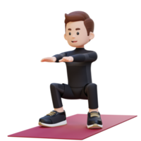 3D Sporty Male Character Mastering Squats in Home Gym png
