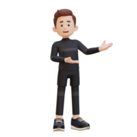 3D Sportsman Character Embracing Confidence with a Dynamic Hand Presentation Pose png