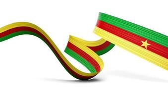 3d Flag Of Cameroon 3d Wavy Shiny Cameroon Ribbon Isolated On White Background, 3d illustration photo