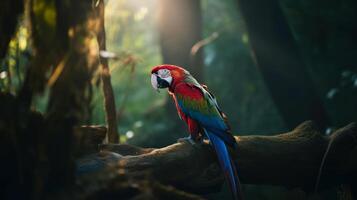 Colorful Macaw bird in forest background. . photo